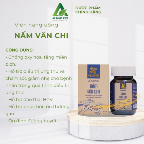 Viên nang Nấm Vân Chi hỗ trợ bảo vệ gan tăng cường sức đề kháng và chống oxy hóa lọ 30 viên 750mg - An Dược Việt