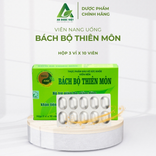 Thực phẩm chức năng bảo vệ sức khỏe Bách Bộ Thiên Môn hỗ trợ giảm ho đờm đau rác họng khản tiếng hộp 3 vỉ x 10 viên ADV