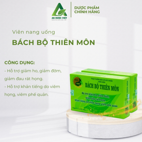 Thực phẩm chức năng bảo vệ sức khỏe Bách Bộ Thiên Môn hỗ trợ giảm ho đờm đau rác họng khản tiếng hộp 3 vỉ x 10 viên ADV