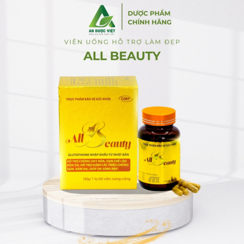 Viên uống bảo vệ sức khỏe ALL BEAUTY hỗ trợ chống oxy hóa, giảm lão hóa da, hạn chế sạm, nám da hộp 1 lọ x 60 viên 500mg